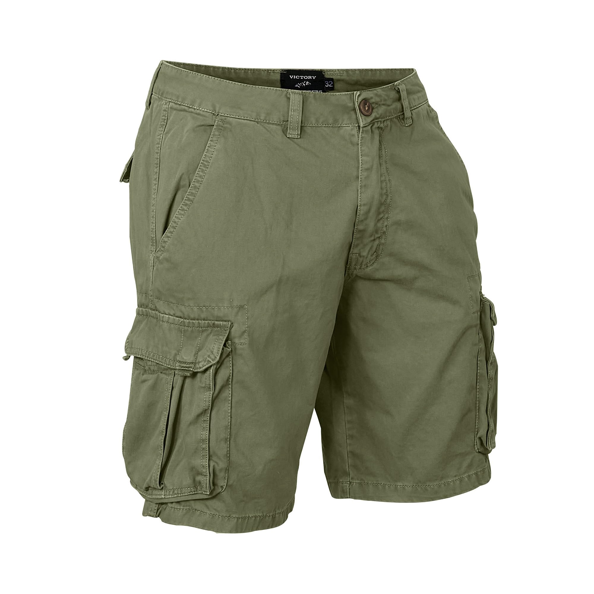Victory Men's Twill Cargo Shorts - Lightweight Cotton Casual Shorts with Multiple Pockets for Outdoor Hiking, Camping & Summer Travel