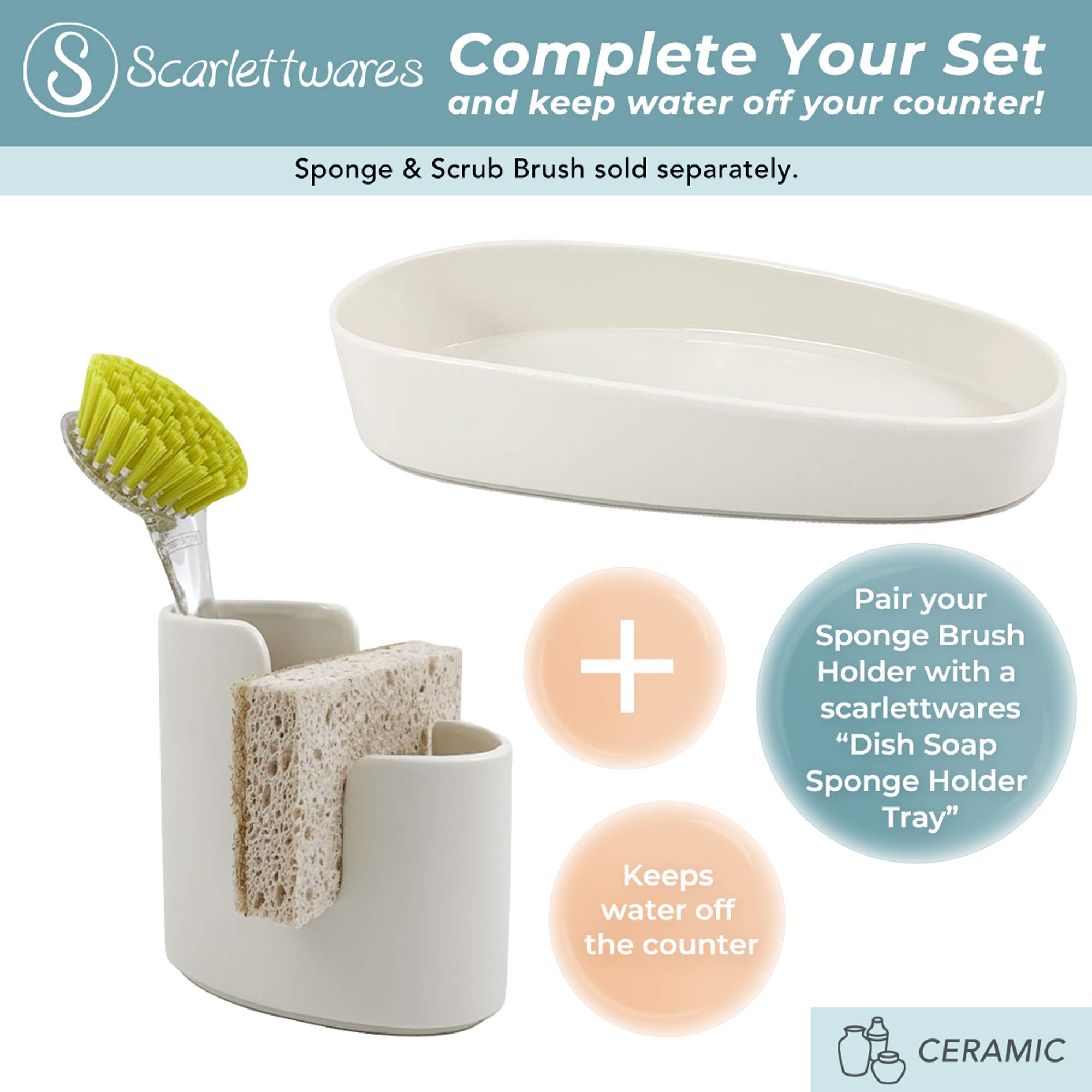 Modern White Ceramic Kitchen Sink Caddy - Sponge & Scrub Brush Holder for Farmhouse Style