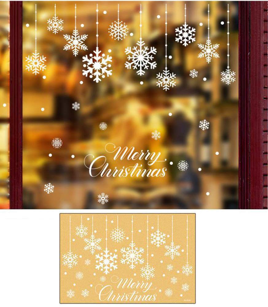 GICGZOI Snowflake Tassel Window Clings - White Christmas Window Stickers for Glass, Seasonal Winter Decorations, Merry Christmas Decals - Perfect for Home, Office & Holiday Party Decor