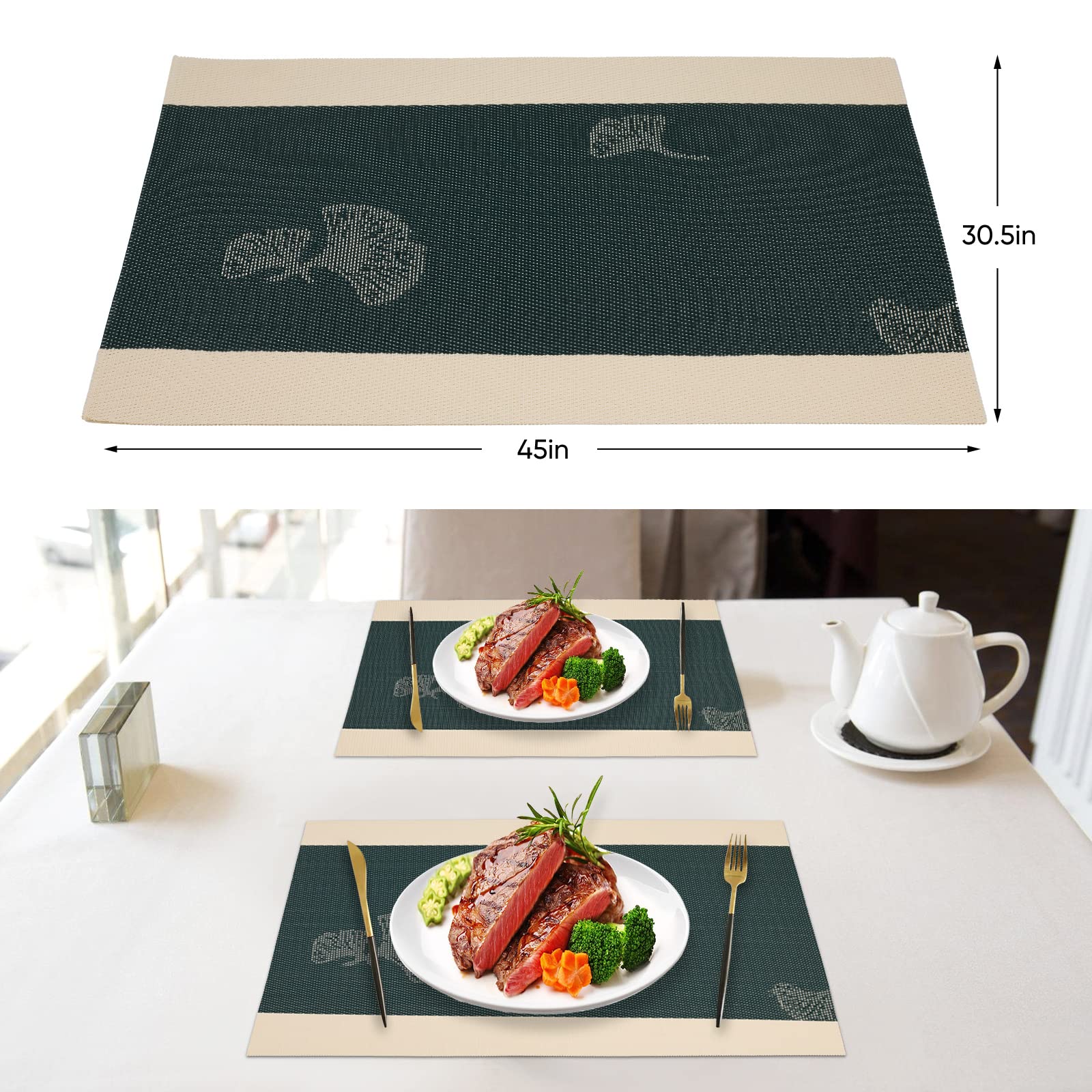 Washable Oil Stainless Heat Resistant Rectangle Vinyl Table Place Mats - Non-Slip Dining Table Protectors for Restaurant, Office, Kitchen & Home Decor | Perfect for Housewarming Gifts & Daily Use