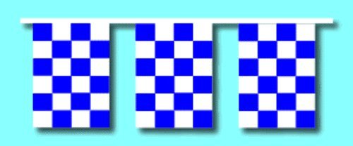 Checkered Race Track Starter Pennants Streamers - 25 Pack 60 Feet Blue & White Decorative Flags for Sports Events, Car Racing, School Spirit, Birthday Parties & Outdoor Decorations
