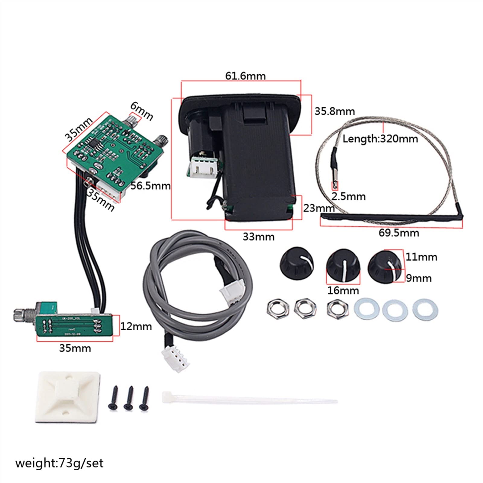 Acoustic Guitar Pickup System - 3-Band EQ Active Piezo Preamp with Silver Finish | Perfect for Live Performances & Studio Recording