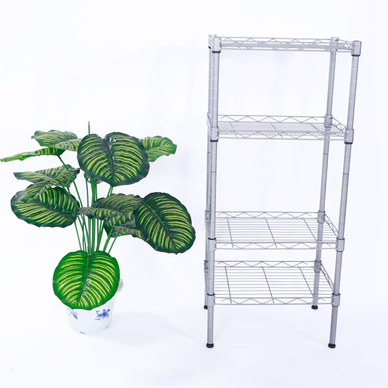 4-Tier Rectangle Carbon Steel Storage Rack - Silver Gray Heavy Duty Utility Shelf Organizer for Kitchen, Bathroom, Living Room | Space-Saving Solution for Pantry Organization, Garage Storage & Closet Shelving by MITPATY