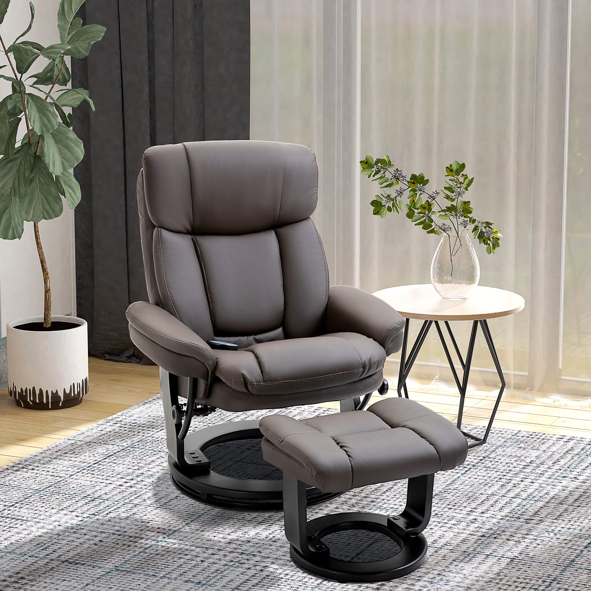 Premium HOMCOM PU Leather Massage Recliner Chair with Ottoman - 10-Point Vibration, 360° Swivel & Adjustable Armchair in Brown | Perfect for Living Room, Home Theater & Relaxation