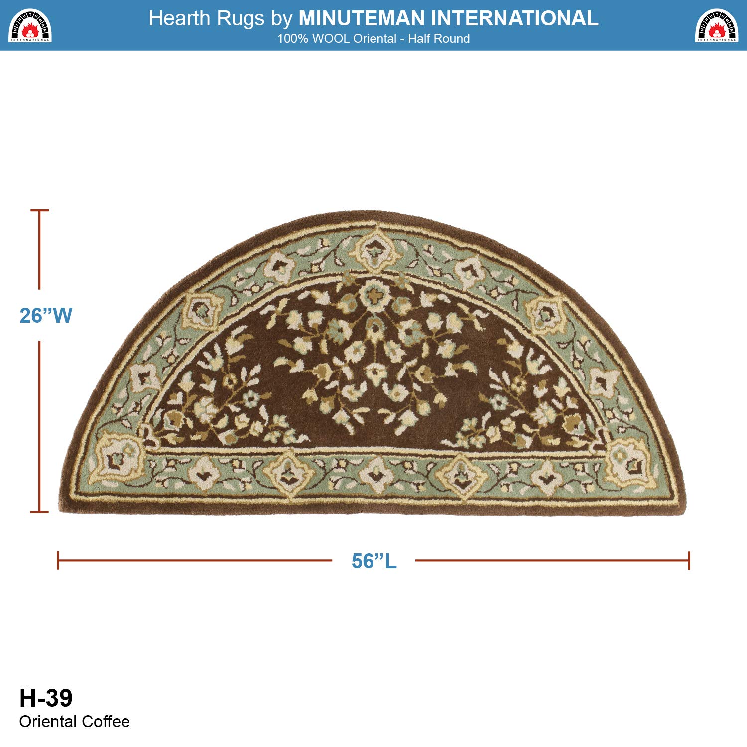 Premium Oriental Wool Hearth Rug - Half Round 56