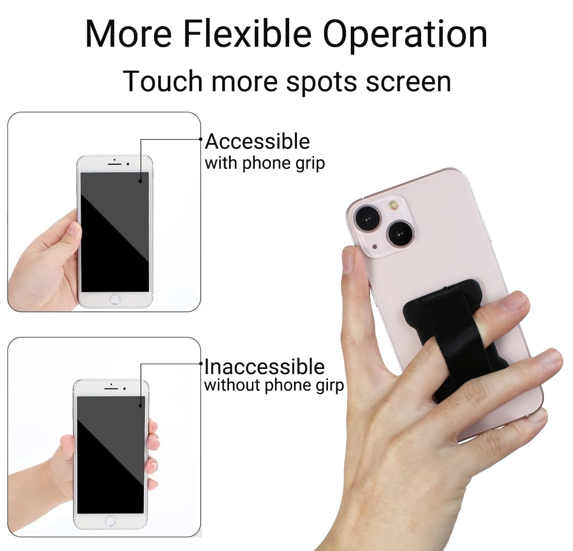 WOJI 2-Pack Slim Finger Grip Strap Holder for Smartphones - Universal Phone Strap with Finger Loop for Secure Grip - Compatible with iPhone, Samsung & Most Phones - Perfect for Selfies, Gaming & One-Handed Use (Black)