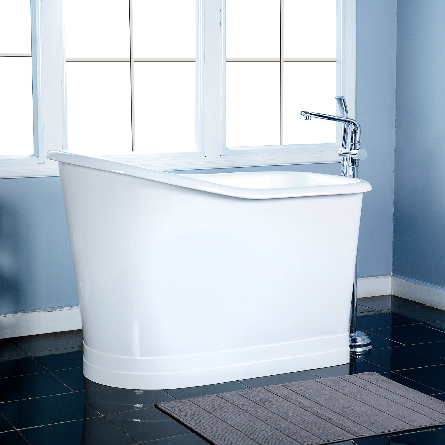 Aqua Eden 51 Inch Freestanding Cast Iron D-Shaped Bathtub - White Clawfoot Slipper Tub for Luxurious Bathing Experience | Perfect for Master Bathroom, Spa Retreat & Relaxation