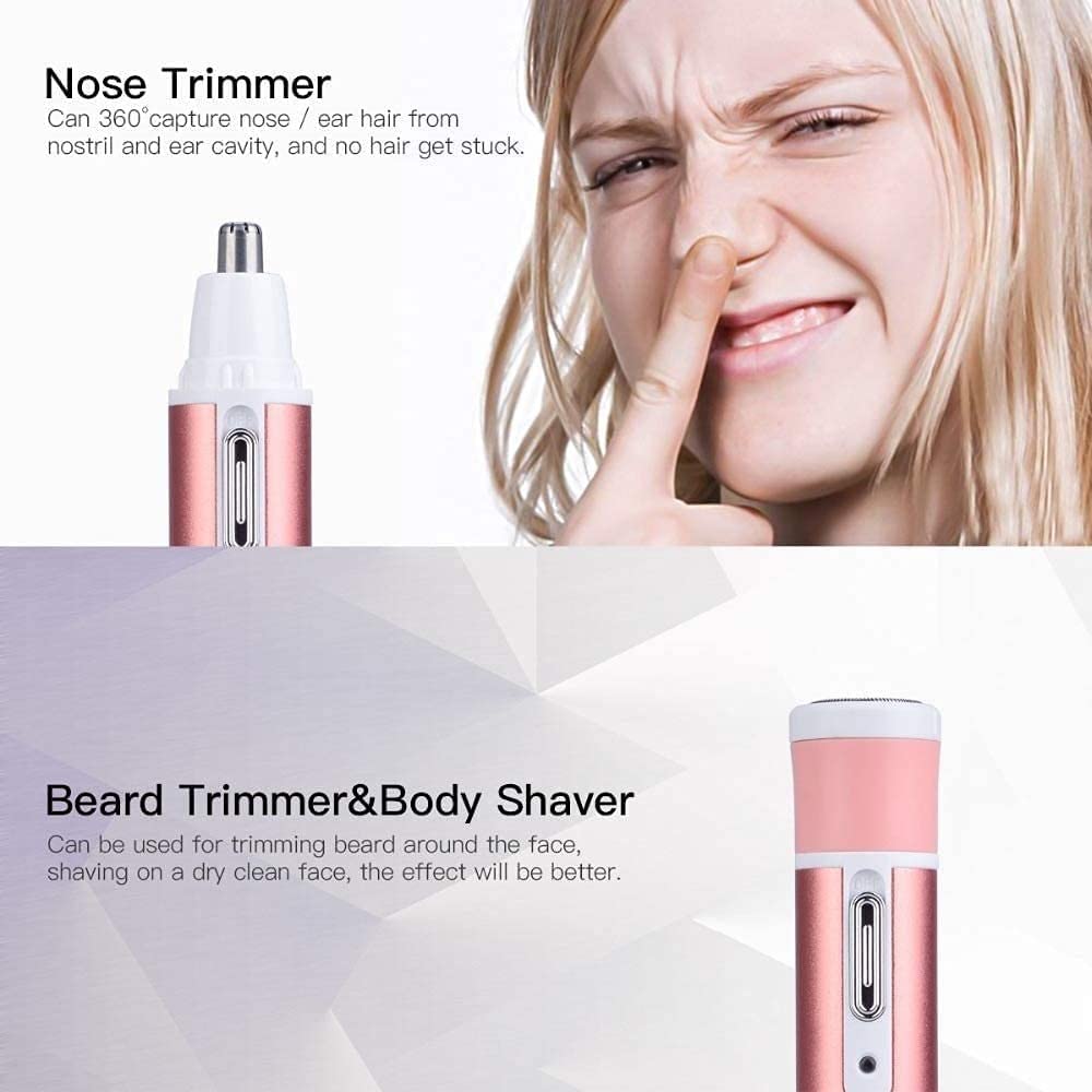KouRy 4-in-1 Electric Hair Remover for Women - Waterproof USB Rechargeable Shaver & Trimmer for Body, Bikini, Eyebrow & Facial Hair Removal | Perfect for Travel, Gym & Home Use | Great Gift Idea (Pink)