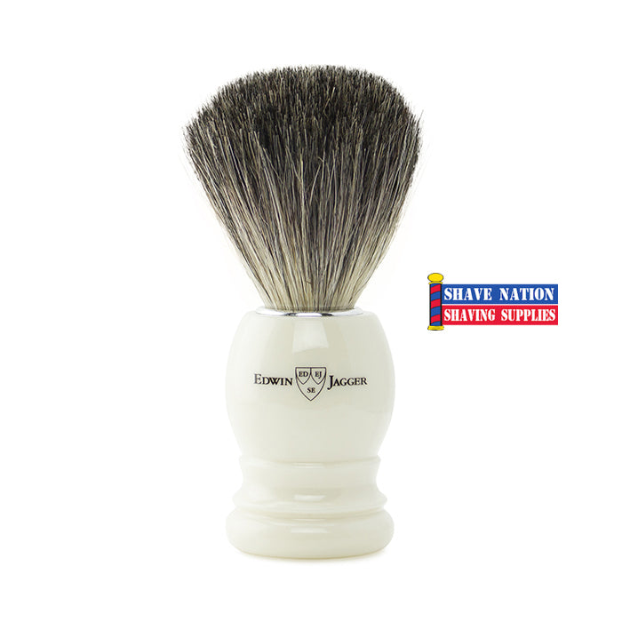 Edwin Jagger Pure Badger Shaving Brush with Ivory Handle - Premium Men's Grooming Essential for Wet Shaving & Beard Care