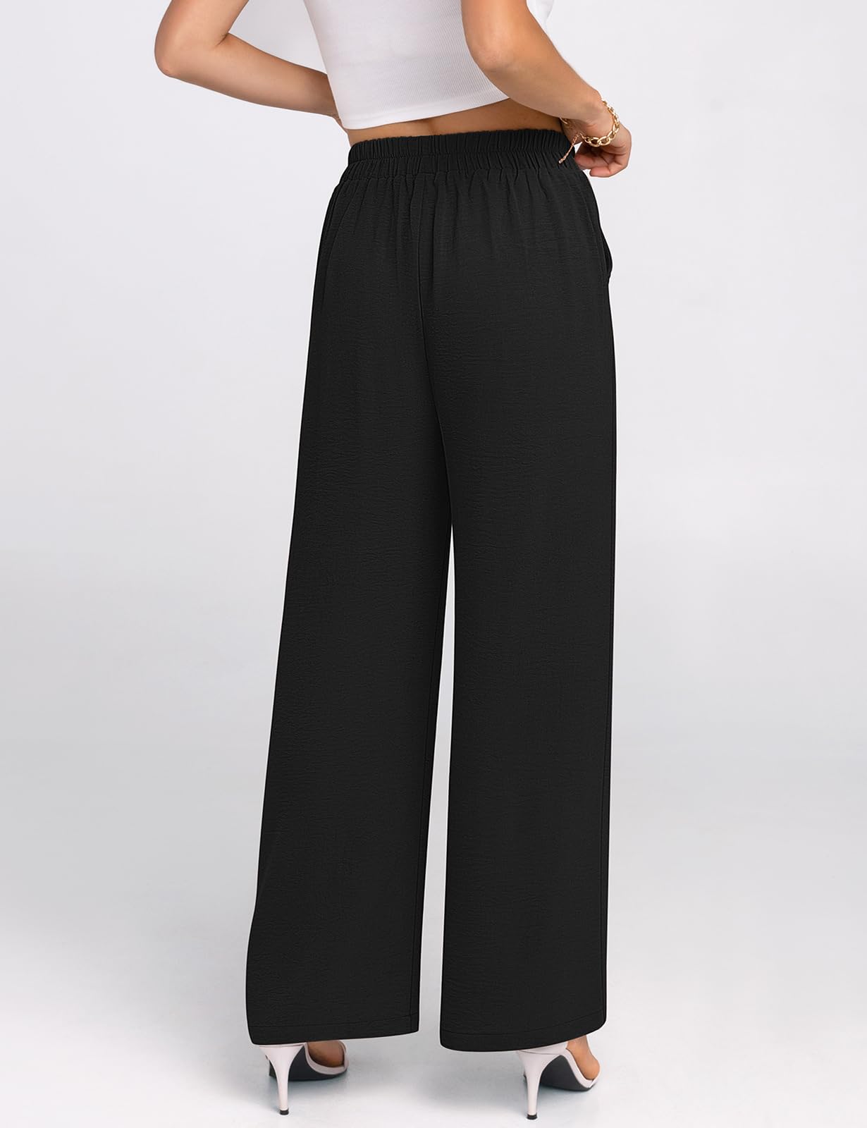 TARSE Women's Wide Leg Dress Pants - High Waisted Elastic Business Casual Palazzo Trousers with Pockets | Perfect for Office Work, Professional Meetings & Stylish Everyday Wear
