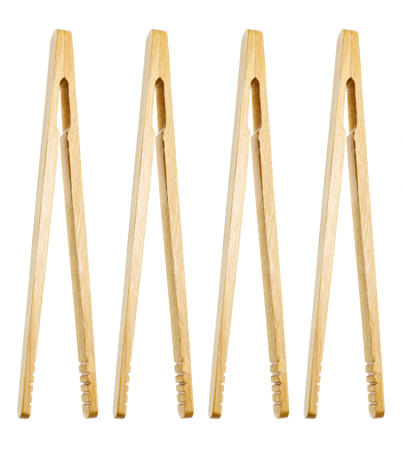 Shapenty 7-Inch Mini Bamboo Kitchen Tongs - Perfect for Toasting Bread, Serving Appetizers, Pickles, Olives, Fruit Salad, Bacon, Meat & Cheese Cubes - Ideal for Tea Parties, Christmas, Weddings & Snack Time (Set of 4)