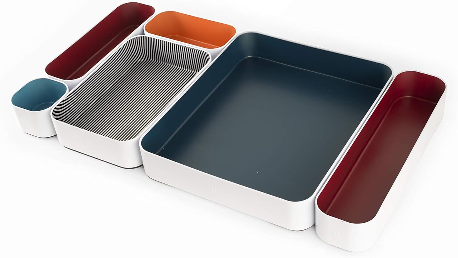 6-Piece Metal Organizer Tray Set for Makeup, Stationery & Utensils - 2 Inch Desk Drawer Organizer in Berry, Sunset, Blue & Stripes - Perfect for Office, Kitchen & Bathroom Storage