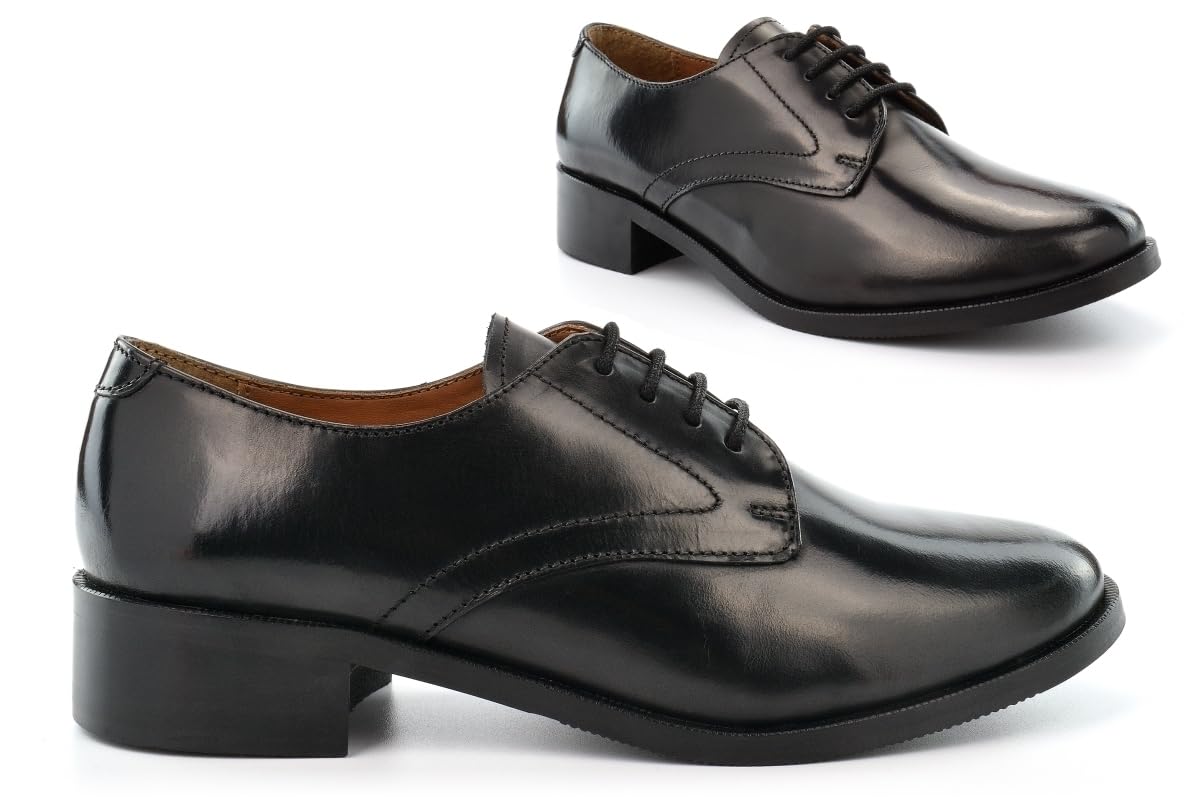 Girls Cadet Shoes Real Leather Upper - Black School & Work Shoes for Women & Teens | Perfect for School Uniforms, Office Wear & Professional Settings