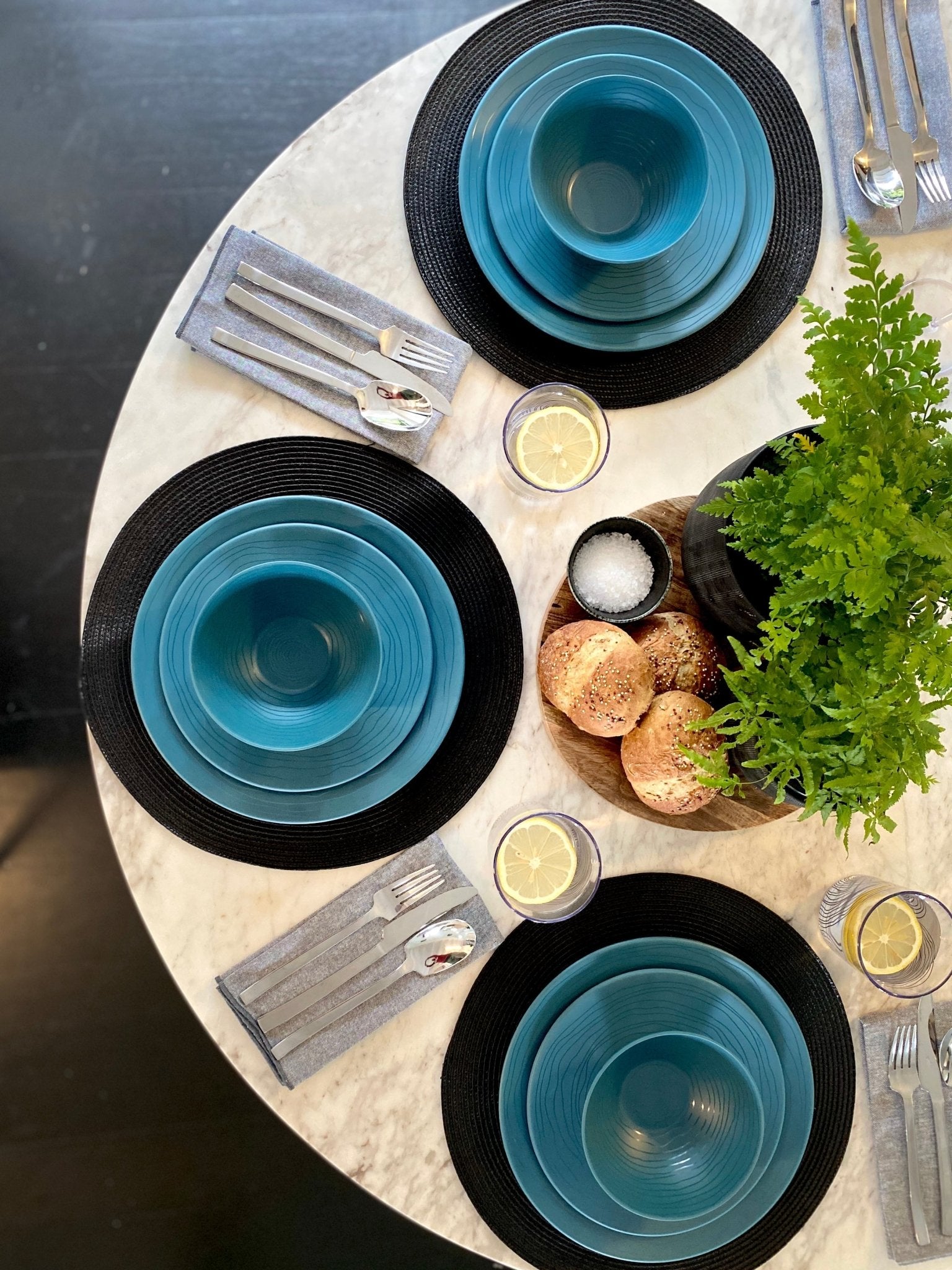 12-Piece Organic Blue Melamine Dinnerware Set - Plates & Bowls for Outdoor Dining, Picnics, and Camping | Durable & Lightweight Dishware
