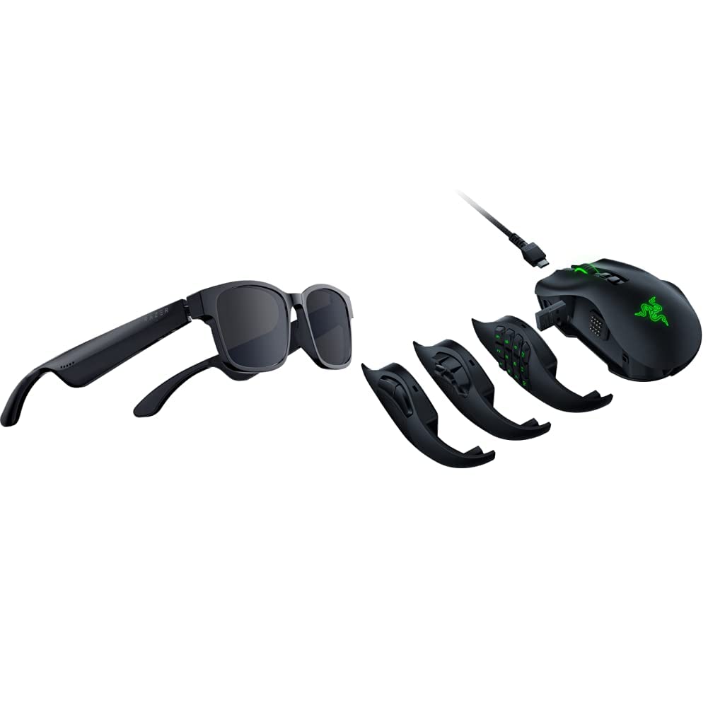 Razer Anzu Smart Glasses with Blue Light Filter & Polarized Sunglass Lenses – Rectangle Frame (Small) | Naga Pro Wireless Gaming Mouse – Interchangeable Side Plates (2/6/12 Buttons) | Perfect for Work, Gaming & Outdoor Activities