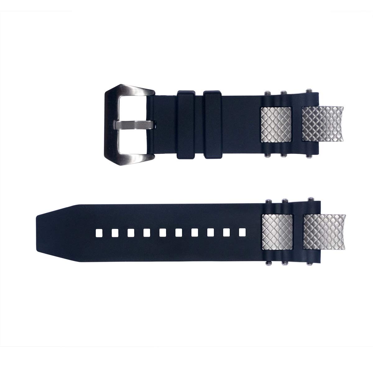 Invicta Subaqua Noma III Replacement Watch Band - Black Rubber Silicone Strap with Buckle & Silver Metal Inserts | Durable Dive Watch Accessory for Water Sports & Everyday Wear