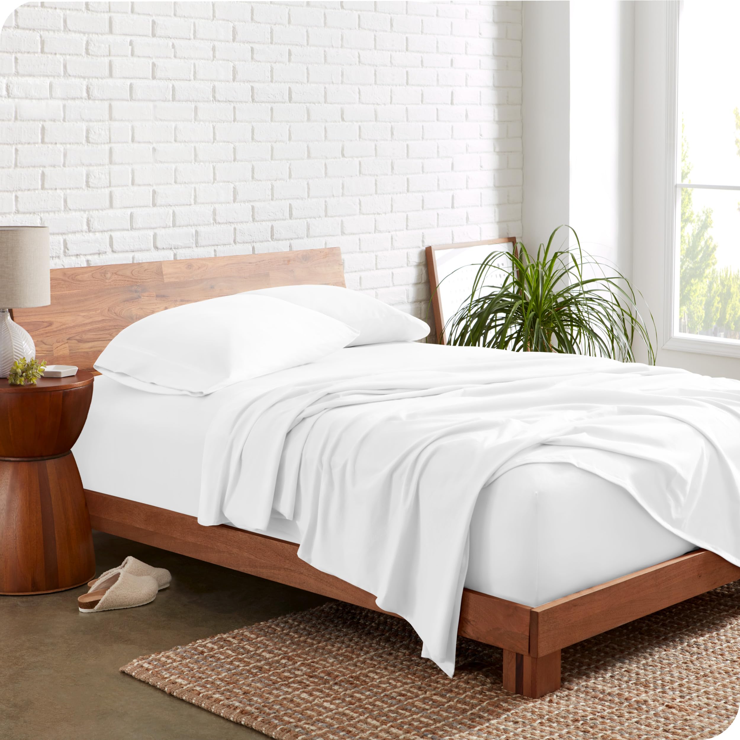 Bare Home 100% Organic Cotton Jersey Sheet Set - Ultra Soft Breathable Bed Sheets with Deep Pockets & Pillowcases (Twin Size, White) - Perfect for Cozy Nights, Guest Rooms & Dorm Essentials