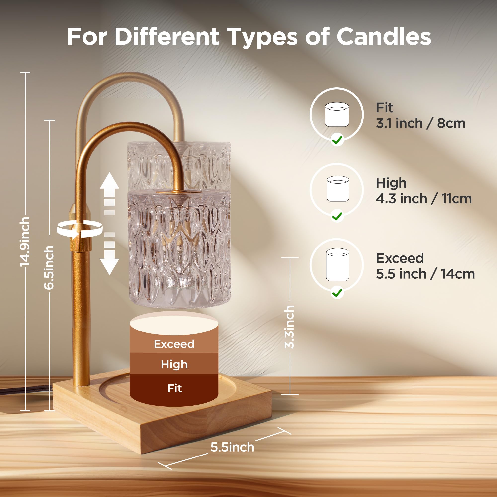 Electric Candle Warmer with Timer & Dimmer - Adjustable Height Lamp for Jar Candles, 2 Bulbs Included | Perfect for Home Decor, Bedroom Ambiance, Housewarming Gifts & Mother's Day Presents | Creates Cozy Atmosphere for Relaxation, Romantic Dinners & Holiday Decorations