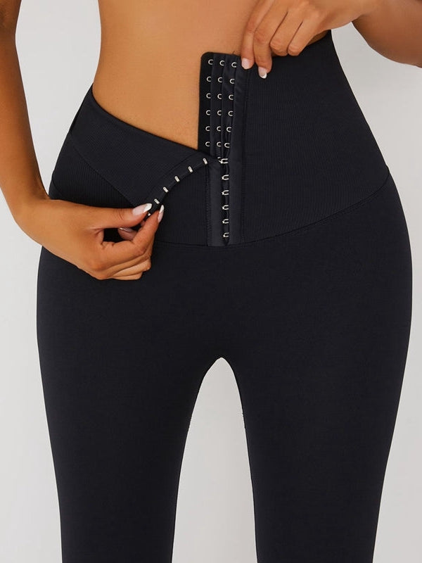 ZASUWA Women's Black Velvet Padded High Waist Corset Leggings - Tummy Control Shapewear for Yoga, Workout & Everyday Wear