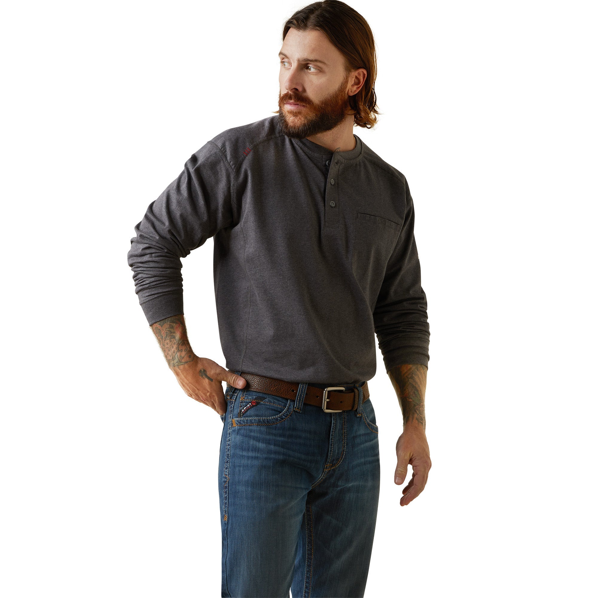 Ariat Men's Flame Resistant Long Sleeve Henley Shirt - Breathable Workwear for Oilfield, Construction & Outdoor Jobs