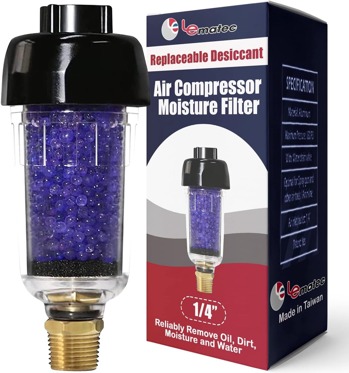 LE LEMATEC Air Compressor Dryer with Desiccant Filter - Removes Oil, Water, Dirt & Moisture for Clean Dry Air (150 PSI, ZN312E-3 1/4