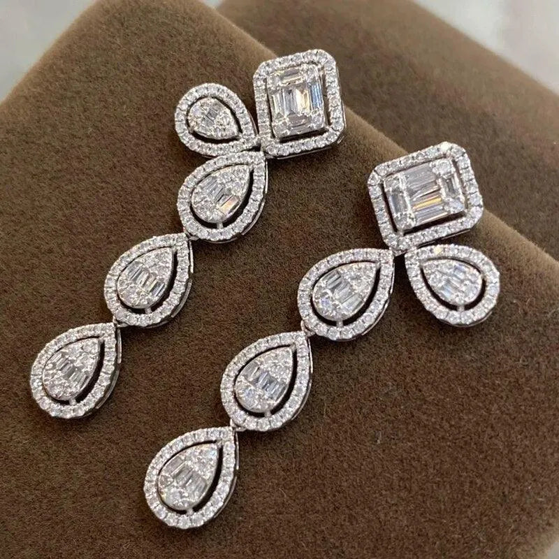 18K White Gold Diamond Drop Earrings for Women - 1.5 Carat Real Natural Diamonds, Luxury Wedding Jewelry - Perfect for Bridal, Anniversary, and Special Occasion Gifts