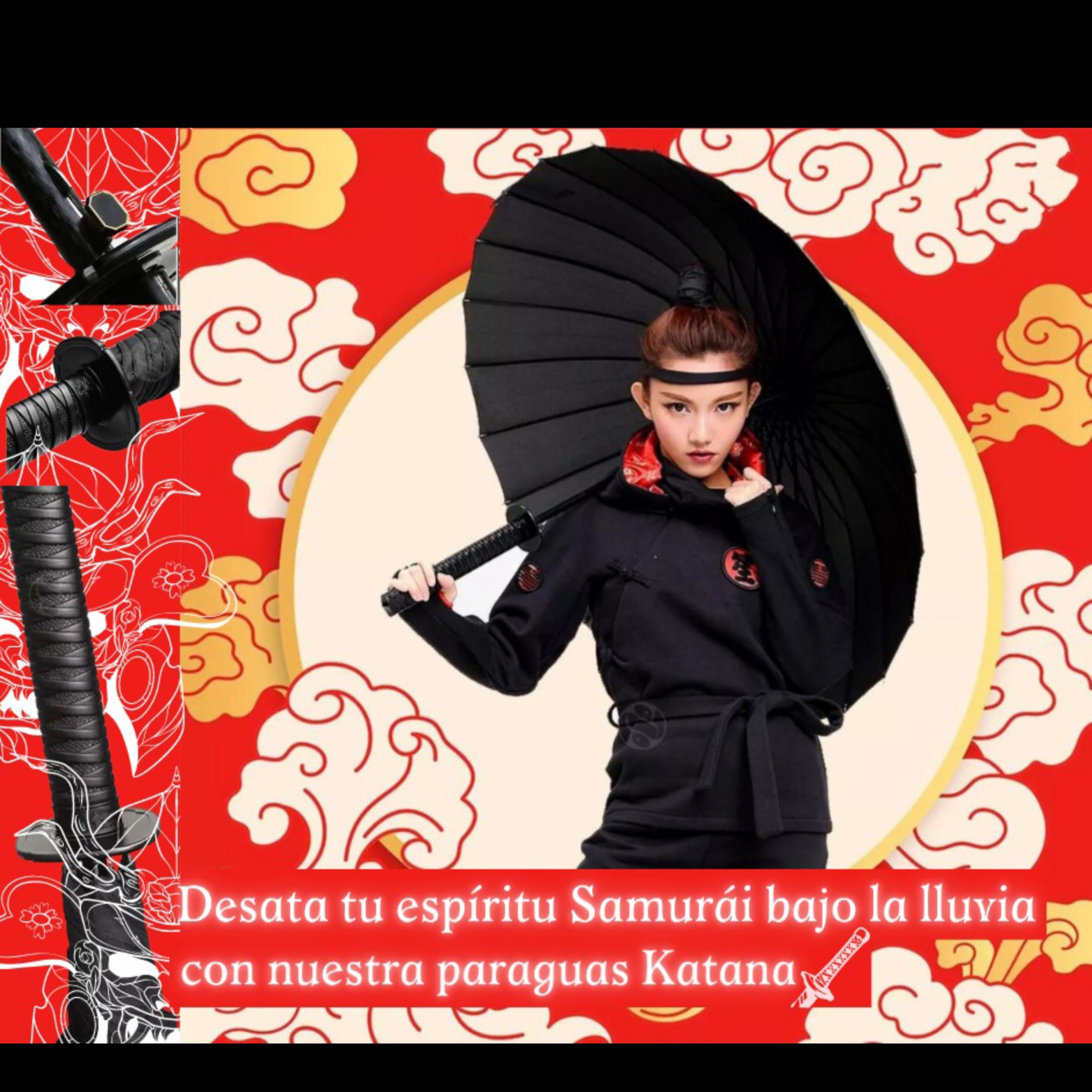 Katana Sword Umbrella - Japanese Samurai Style Windproof Semi-Automatic Umbrella with 24 Ribs - Perfect for Cosplay, Anime Conventions & Unique Birthday Gifts
