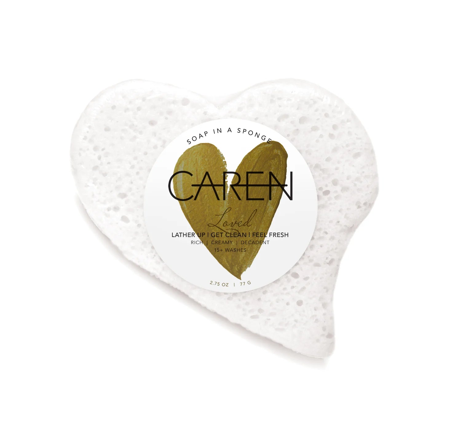 Caren Loved Heart Soap Sponge - Soft Exfoliating Bath Sponge for Gentle Skin Cleansing | Perfect for Shower, Bath & Sensitive Skin Care