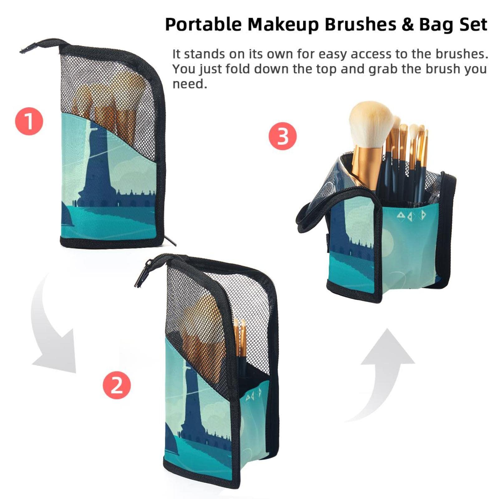 12-Piece Makeup Brush Organizer Bag with Travel Case - Portable Cosmetic Brush Holder for Storage & Travel - Perfect for Home, Salon & On-The-Go Use