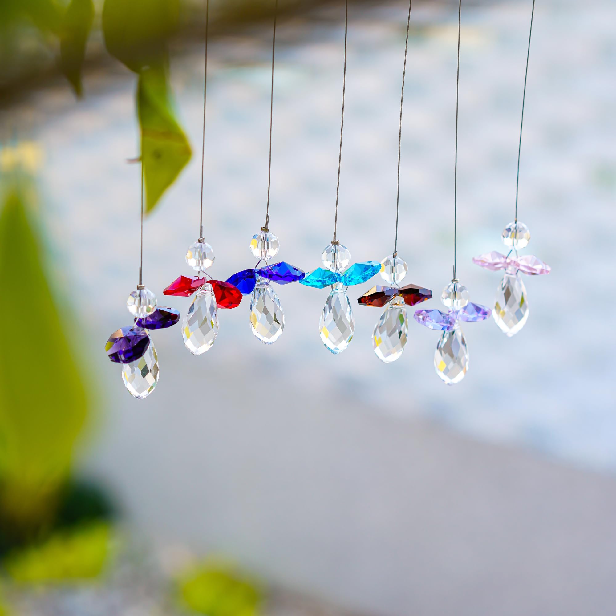 H&D HYALINE & DORA Crystal Angel Suncatcher - 7pcs Rainbow Window Prism Decor, Stained Glass Effect Light Catcher for Home, Office, Garden & Spiritual Healing Space