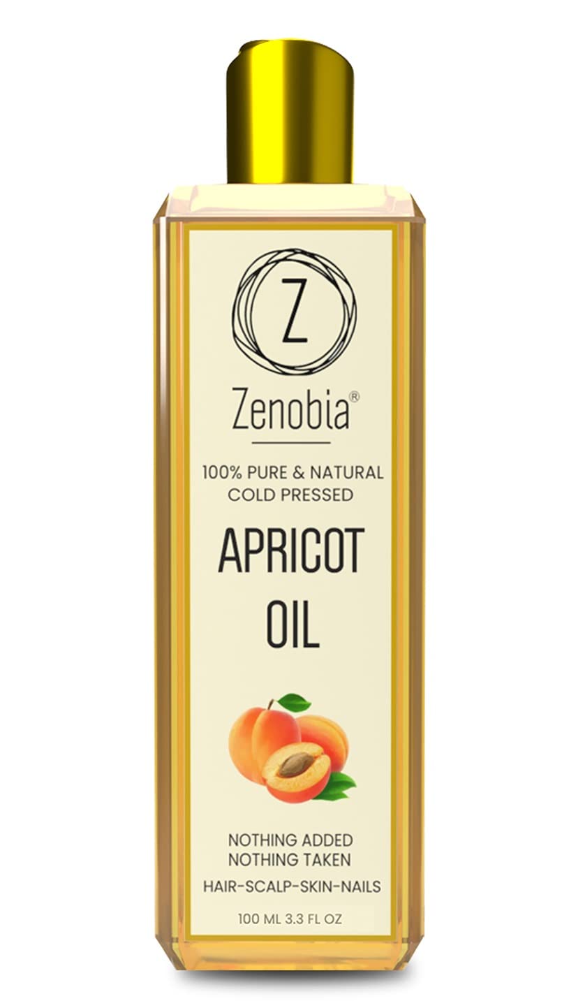 Zenobia Premium 100% Pure Cold Pressed Apricot Oil - Organic Hair Growth Treatment for Damaged Hair, Natural Skin & Body Moisturizer, Nail Care & Scalp Treatment, Non-GMO, 3.4 fl oz (100ml) - Perfect for Daily Hair Care, Skin Hydration & Nail Strengthening Routine