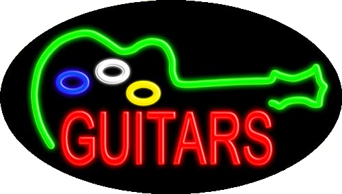 Vintage Style Glass Neon Guitar Sign #14217 – Handcrafted in USA – Perfect for Music Studios, Bars & Man Caves