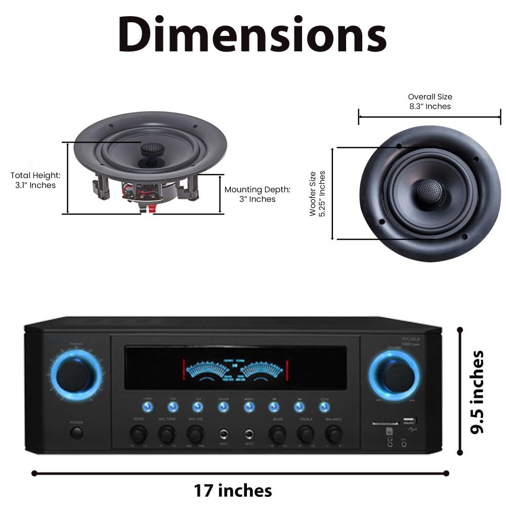 Technical Pro 1000W Professional Home Theater Receiver System with USB/SD Inputs & 2 Pairs of 5.25