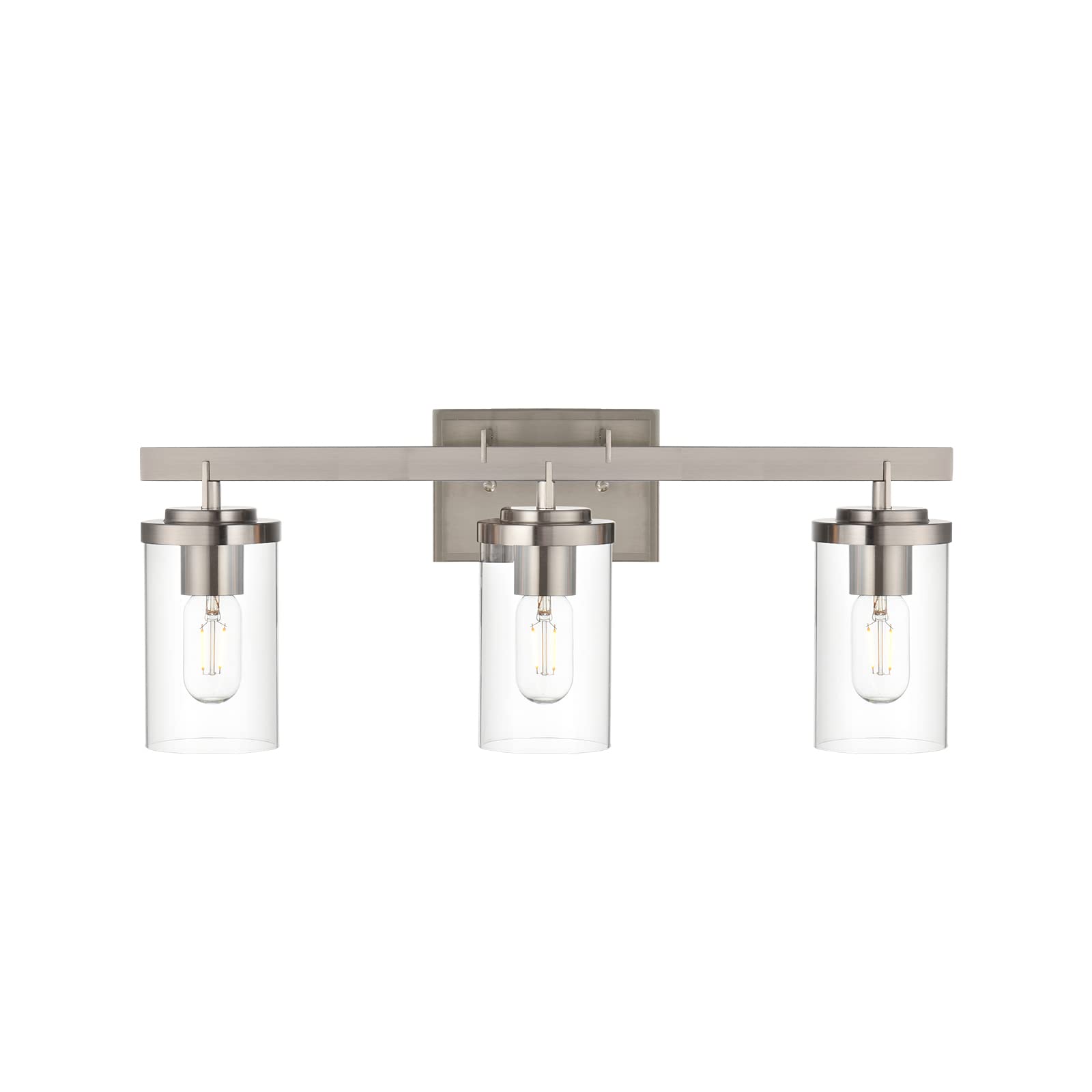 BONLICHT Modern 3-Light Vanity Wall Sconce - Brushed Nickel Finish with Clear Glass Shade, Industrial Bathroom Lighting Fixture for Mirror, Kitchen, Hallway, Foyer & Dressing Table - Perfect for Home Decor and Interior Lighting Upgrade