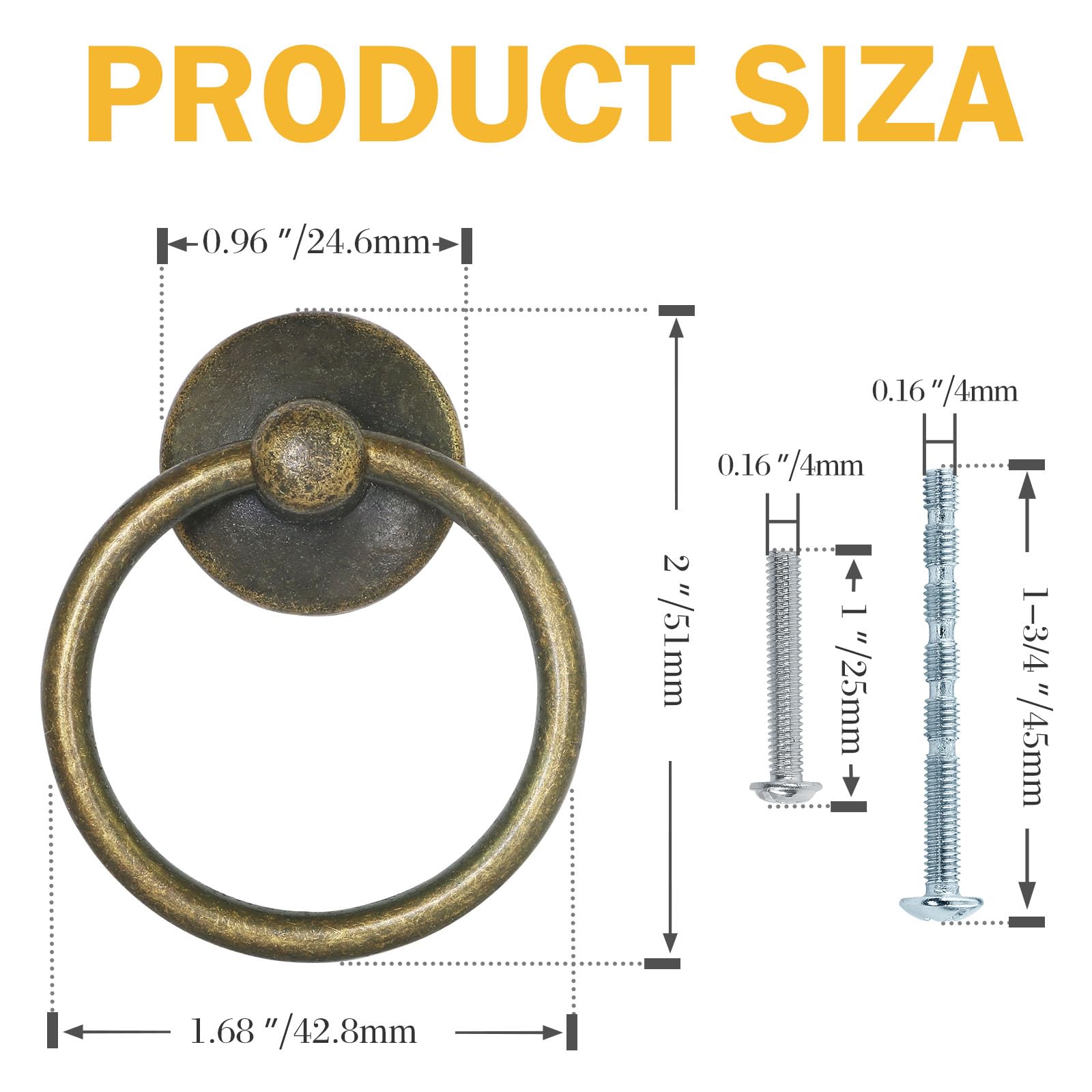 12pcs Antique Brass Ring Drawer Pulls - Vintage Cabinet Ring Handles - Solid Metal Drawer Knobs for Dresser, Cupboard, Wardrobe - Perfect for Home Renovation & Furniture Upgrade