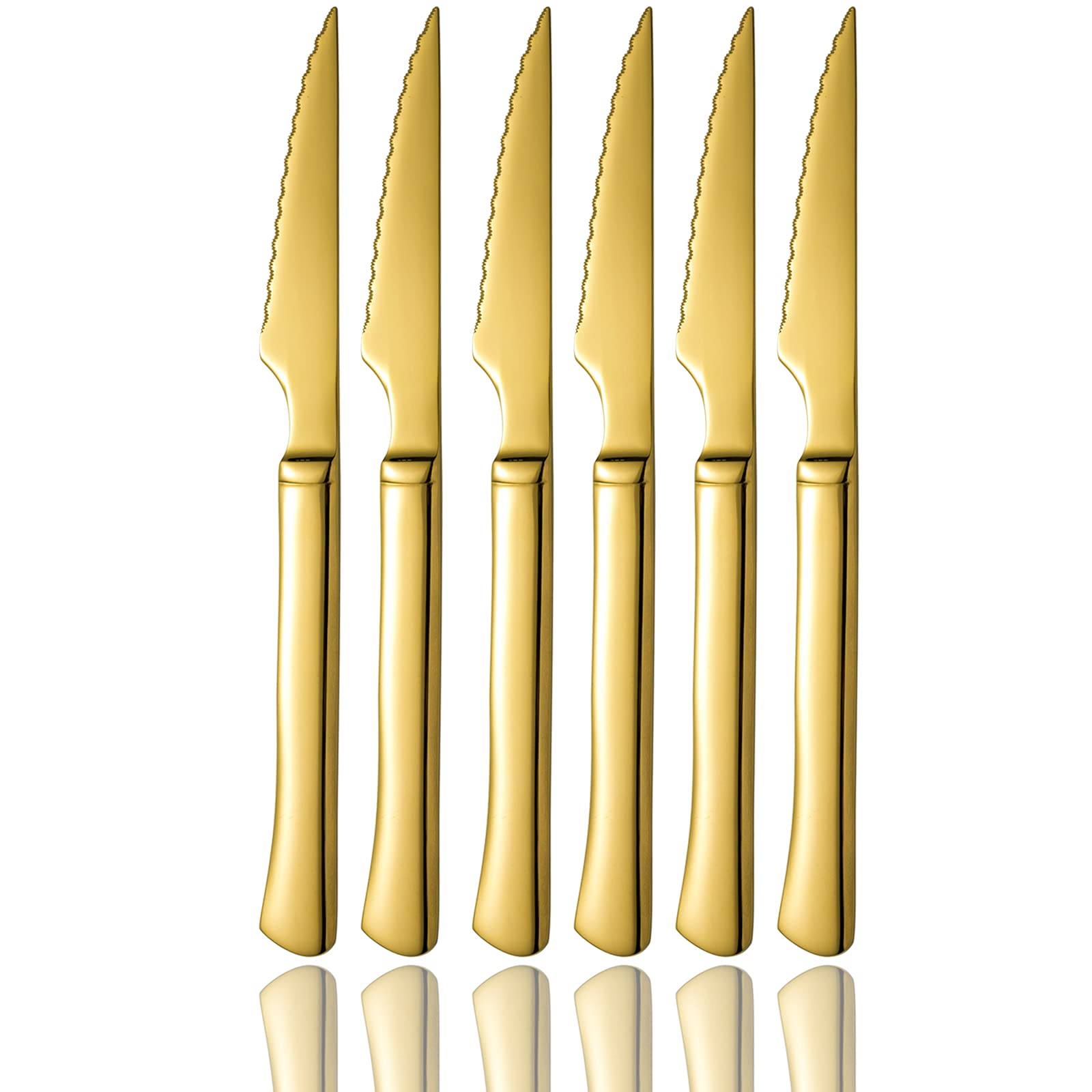Premium 6-Piece Gold Steak Knife Set - Ultra Sharp Stainless Steel Serrated Dinner Knives for Steak & Meat Cutting - Dishwasher Safe Kitchen Cutlery Set for Restaurants, BBQs & Dinner Parties (Golden)