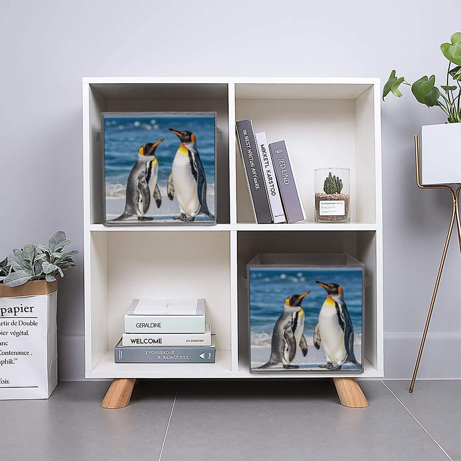 6PCS Collapsible Storage Bins with Handles - Cute Penguin & Ocean Themed Foldable Organizer Boxes for Shelves, Closet, Kids Room & Home Organization - Space Saving Storage Solution for Toys, Books & Household Items