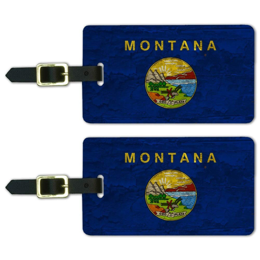 Vintage Rustic Montana State Flag Distressed Luggage ID Tags - Set of 2 for Travel Bags, Backpacks & Suitcases - Perfect for Road Trips & Outdoor Adventures
