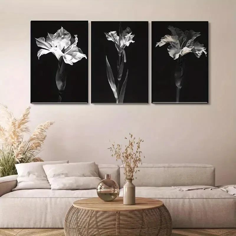 3-Piece Elegant Black & White Monochrome Floral Wall Art Set - 40x60cm Framed Canvas Prints | High Quality Australian Made | Perfect for Living Room, Bedroom & Office Decor