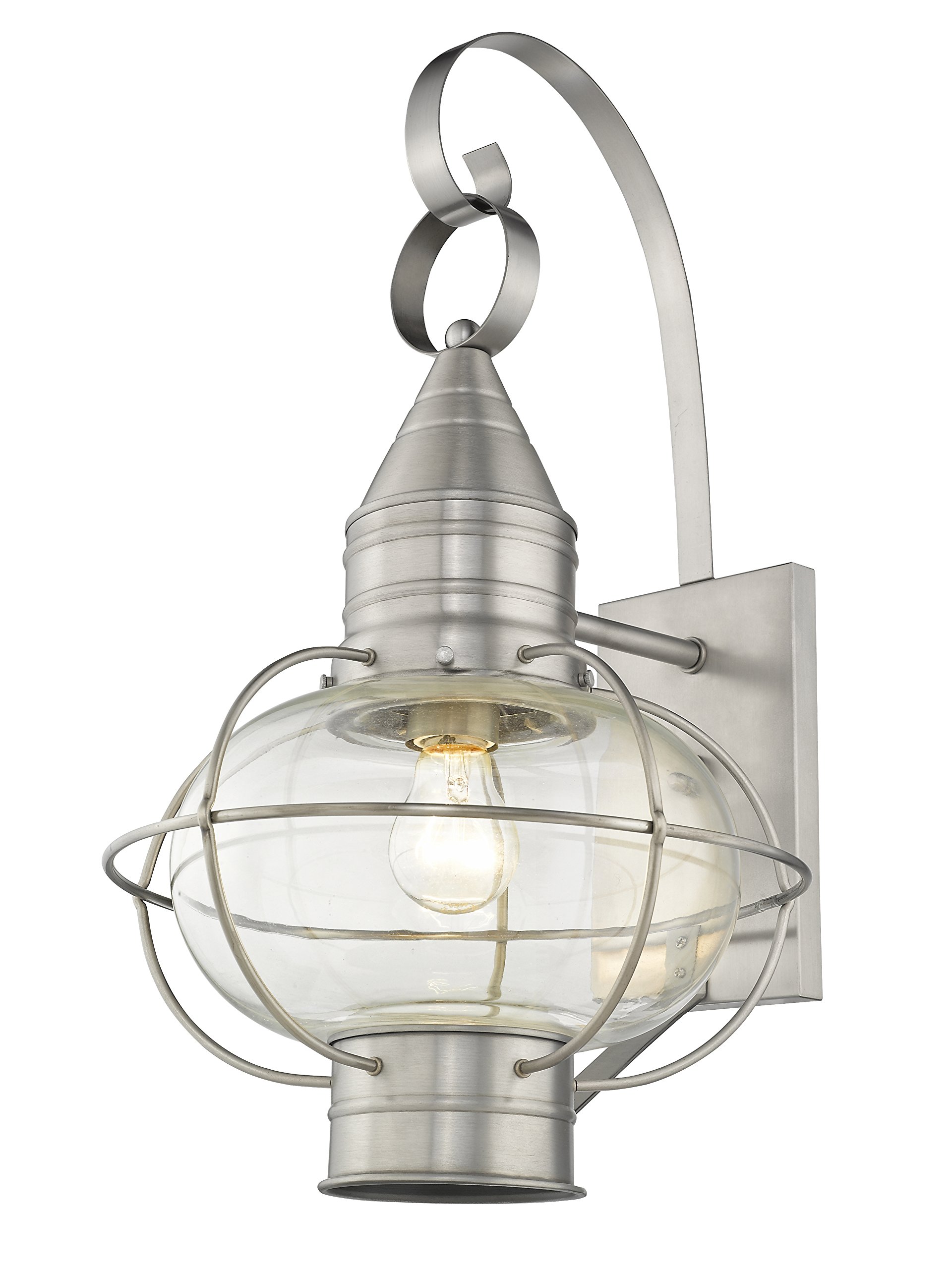 Livex 26904-91 Brushed Nickel Outdoor Wall Lantern - Transitional One Light Fixture from Newburyport Collection (PWT, NCKL, B/S, SLVR Finishes Available) - Perfect for Porch, Patio, Garden & Entryway Lighting