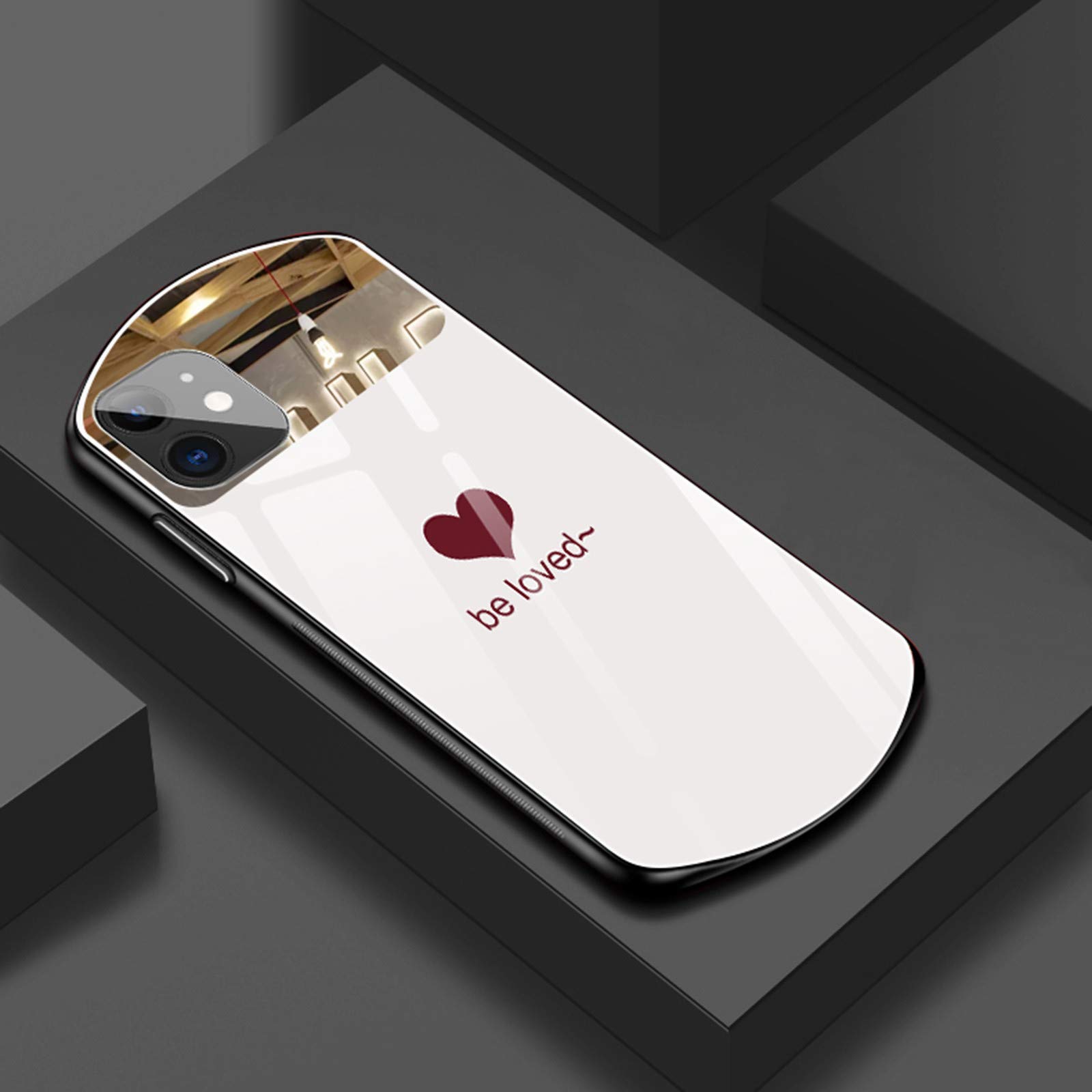 Luxury Heart-Shaped Phone Case with Oval Mirror - Tempered Glass Compatible with iPhone 12 Pro Max | Elegant Protective Cover for Women, Perfect for Parties, Dates & Selfies