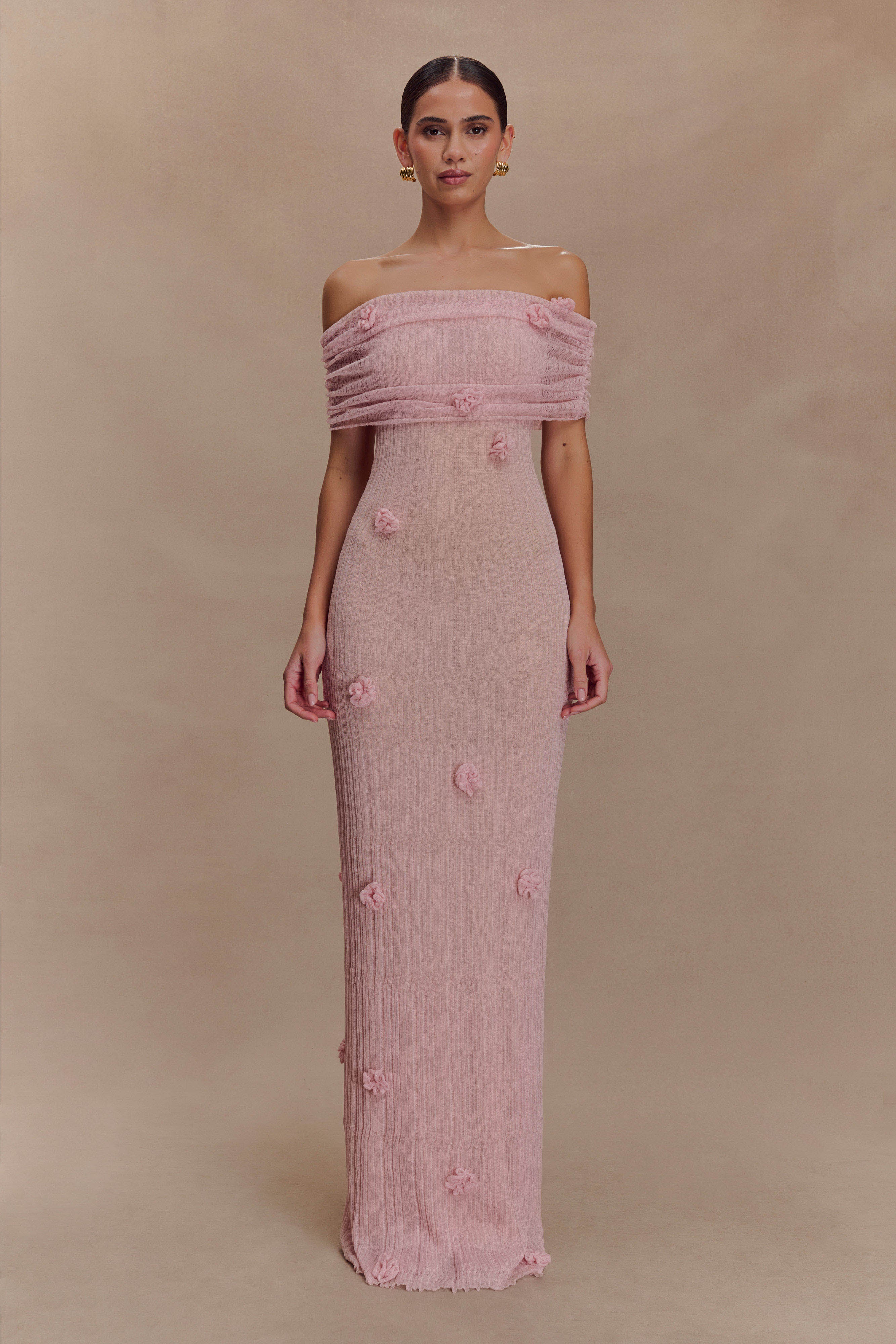 Brynn Orchid Knit Maxi Dress in Pastel Pink - Elegant Flowy Long Dress for Women, Perfect for Weddings, Parties & Summer Outfits