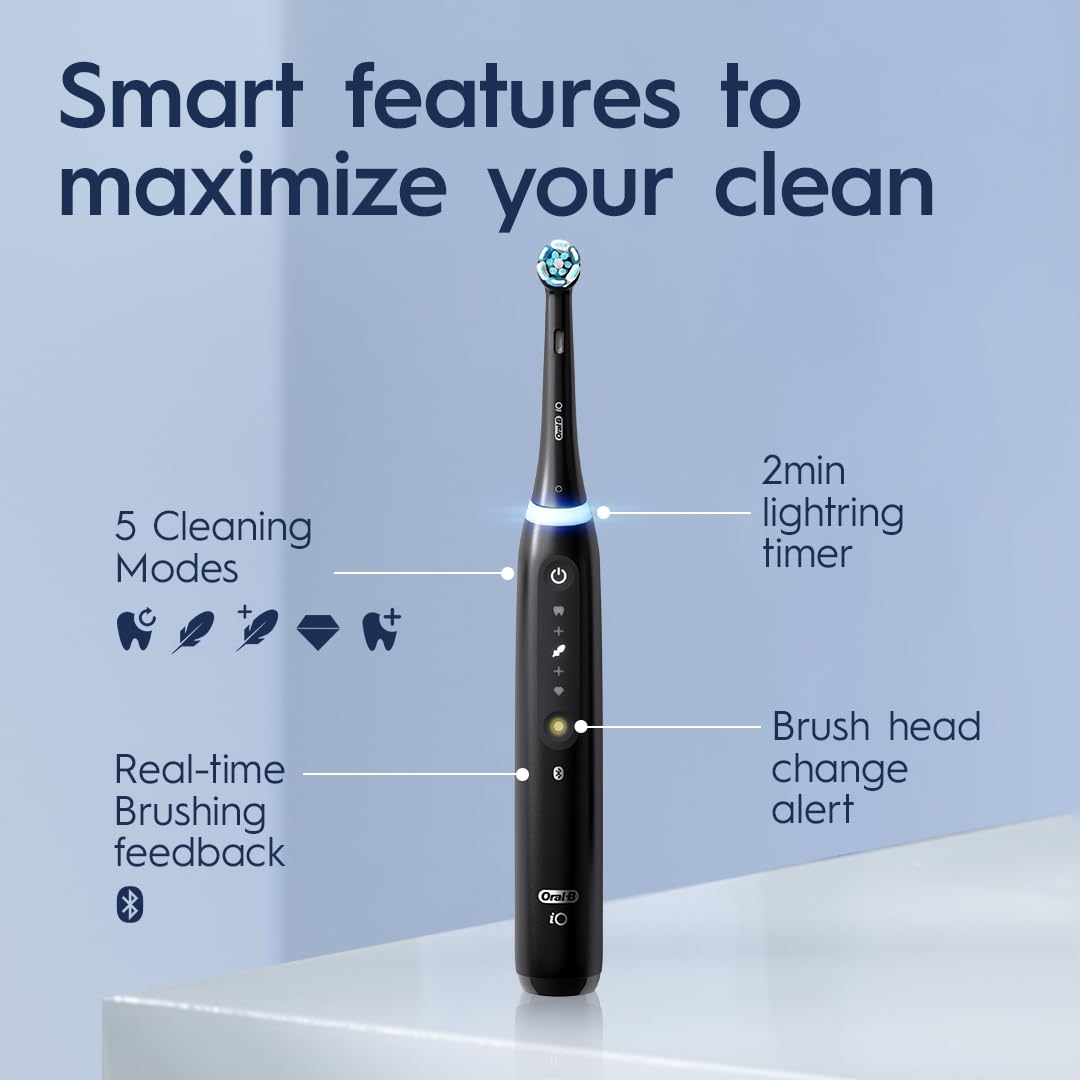 Oral-B iO Series 5 Electric Toothbrush with Pressure Sensor, 5 Modes, Timer & Travel Case - Gentle Gum Protection for Sensitive Teeth - Perfect for Home & Travel Use