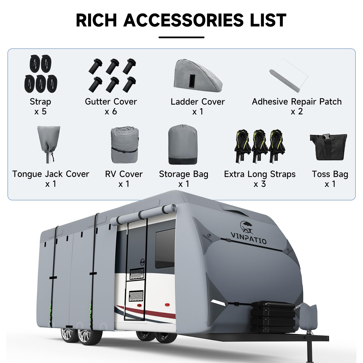 Heavy Duty 7-Layer RV Cover for 30'-33' Travel Trailers & Toy Haulers | Waterproof Camper Cover with Tongue Jack Protection & Windproof Straps | Perfect for Winter Storage & Outdoor Protection