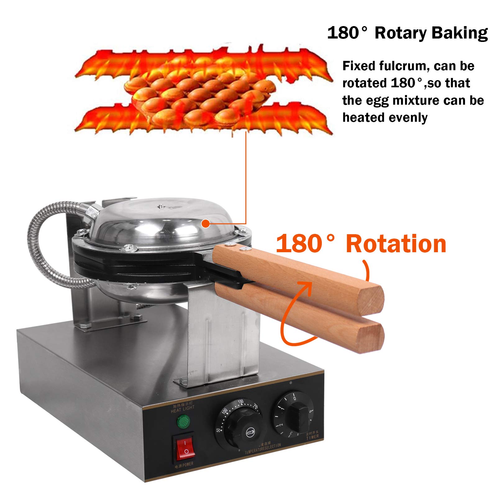 Professional 1300W Non-Stick Rotating Egg Waffle Maker - Hong Kong Style Bubble Waffle Machine for Home Kitchen, Perfect for Breakfast, Desserts & Street Food Snacks