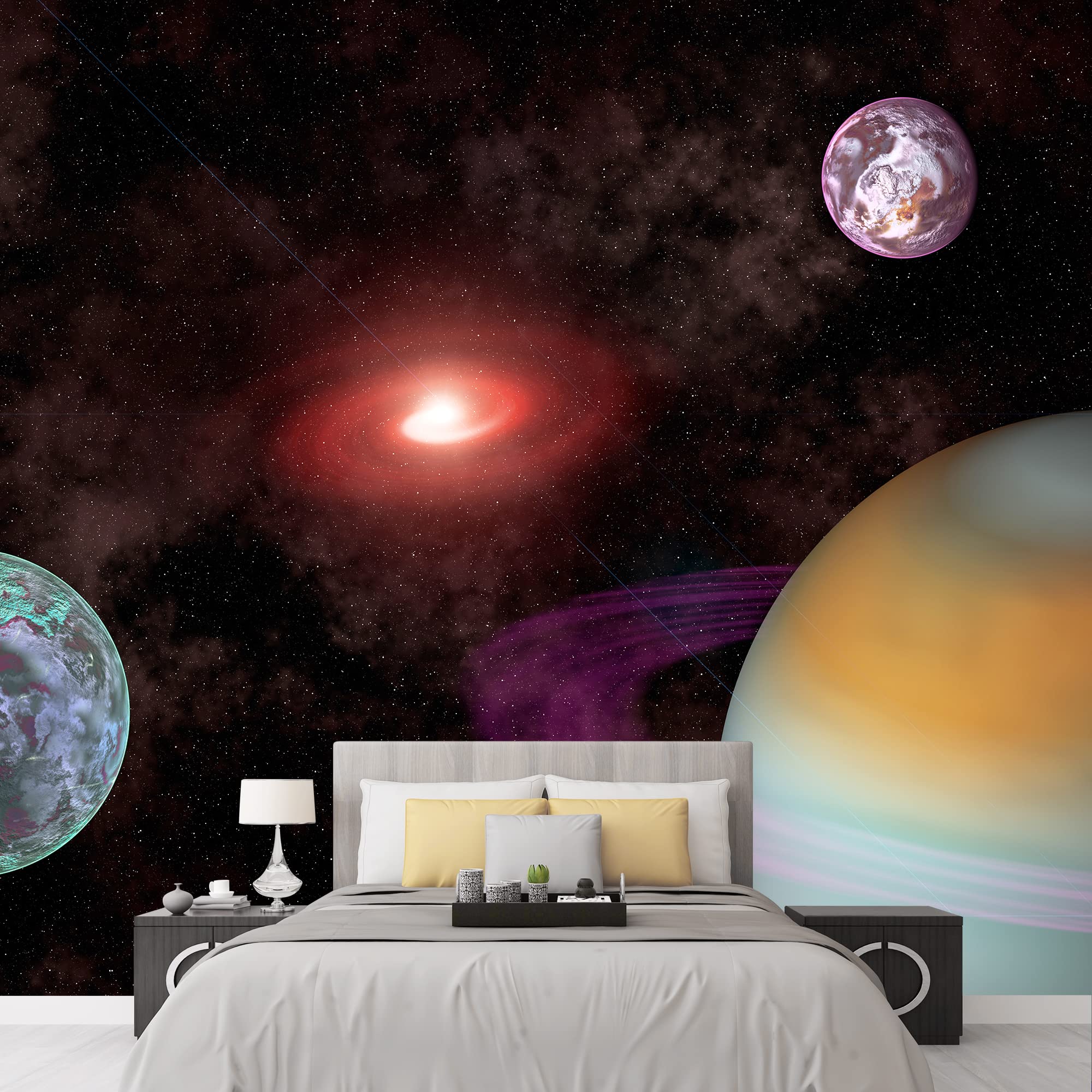 Removable Peel and Stick Wallpaper - Giant Universe & Planets Wall Mural (66x96 inches) - Perfect for Bedroom Decor, Kids Room, Nursery, or Living Room Accent Wall