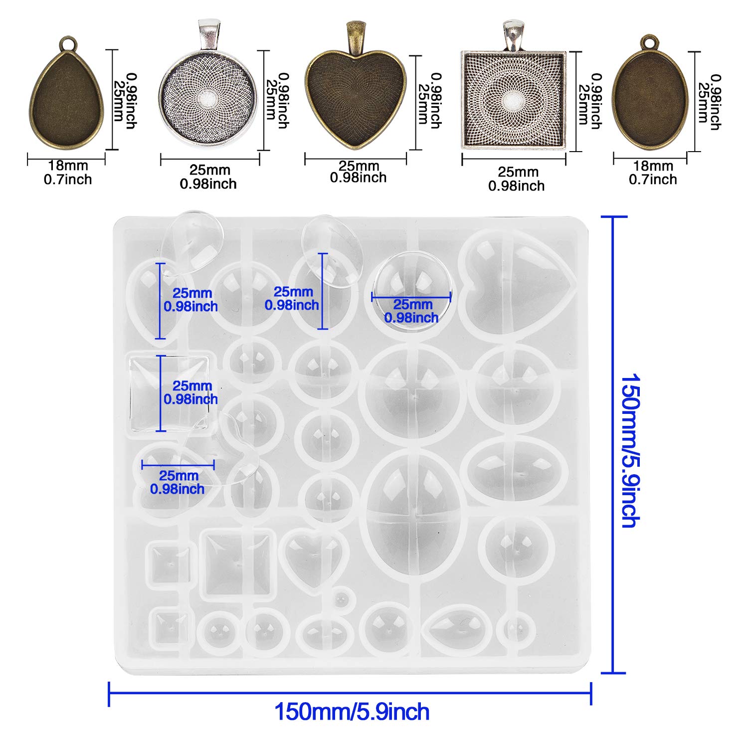 Premium HOMEIDOL Resin Jewelry Molds Kit - 30Pcs Metal Pendants (5 Styles) & Silicone Epoxy Casting Molds for DIY Pendant Crafting | Perfect for Handmade Jewelry, Gifts & Home Decor Projects
