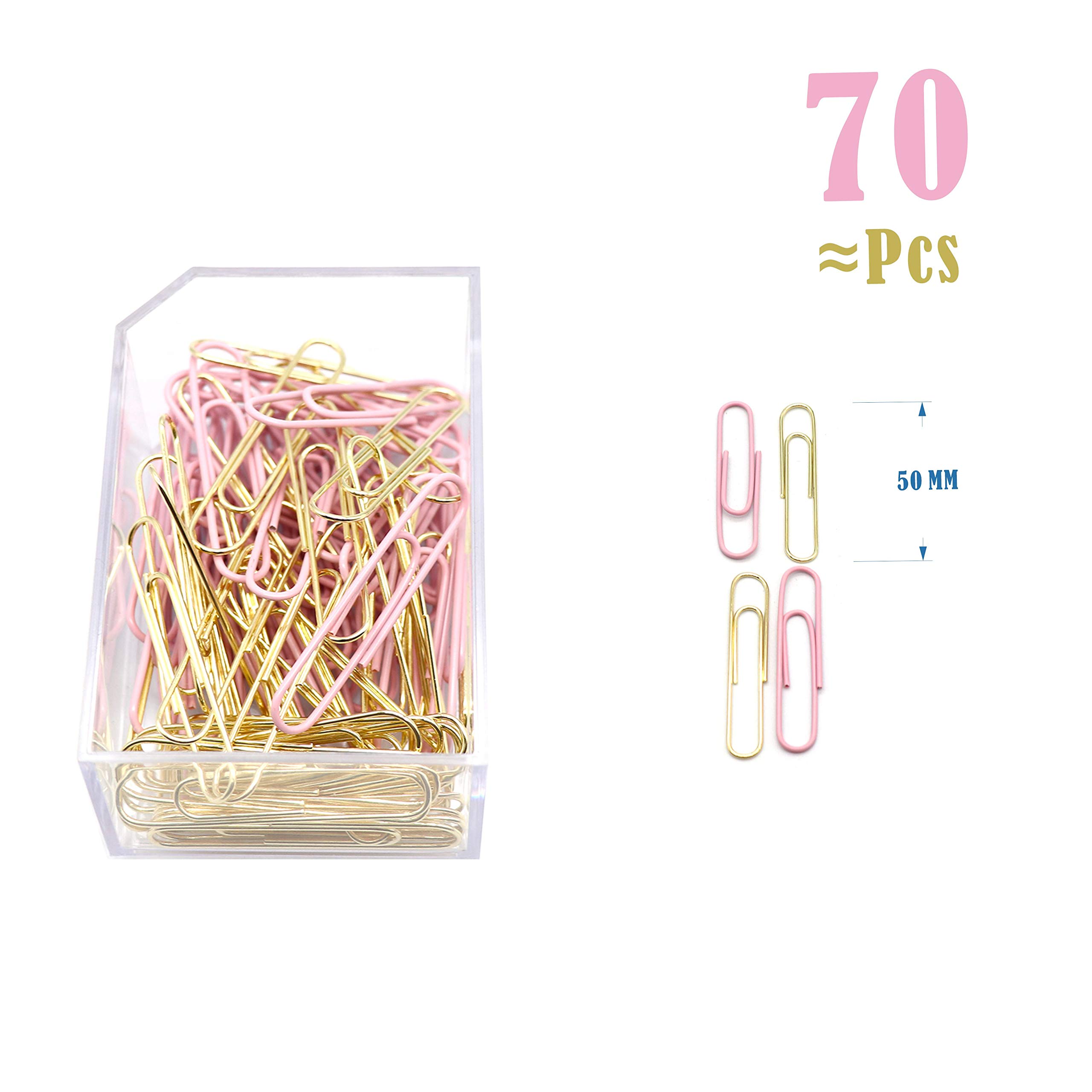 Gold & Pink Binder Clips and Paper Clips Set (3-in-1 Boxed) - 100pcs Office & School Supplies for Teachers, Students, Classroom Organization, Document Filing, Bulletin Board Displays & Craft Projects