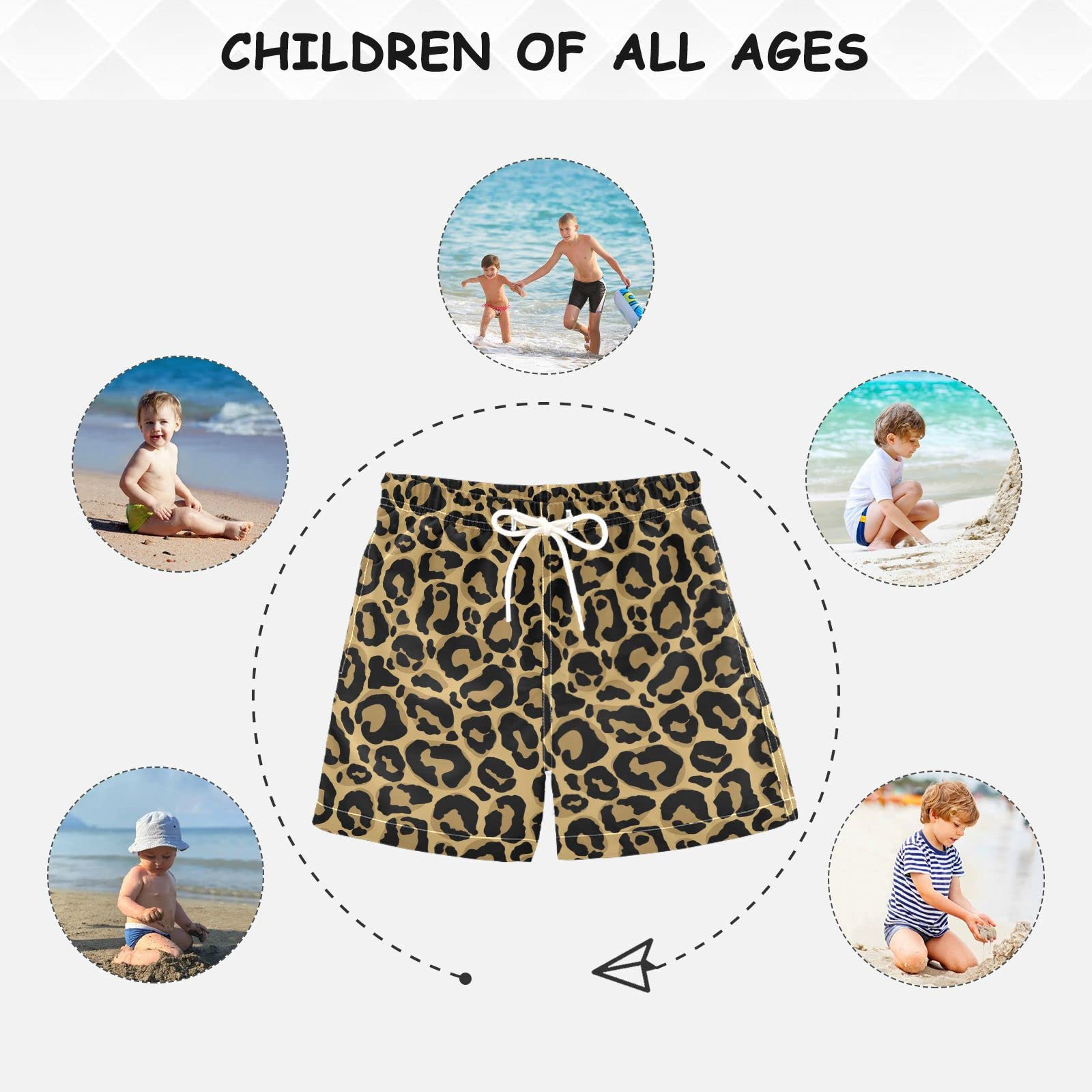**Boys Swim Trunks with Leopard Print - Quick-Dry Beach Board Shorts for Kids & Toddlers - Perfect for Swimming, Surfing, and Summer Vacations**