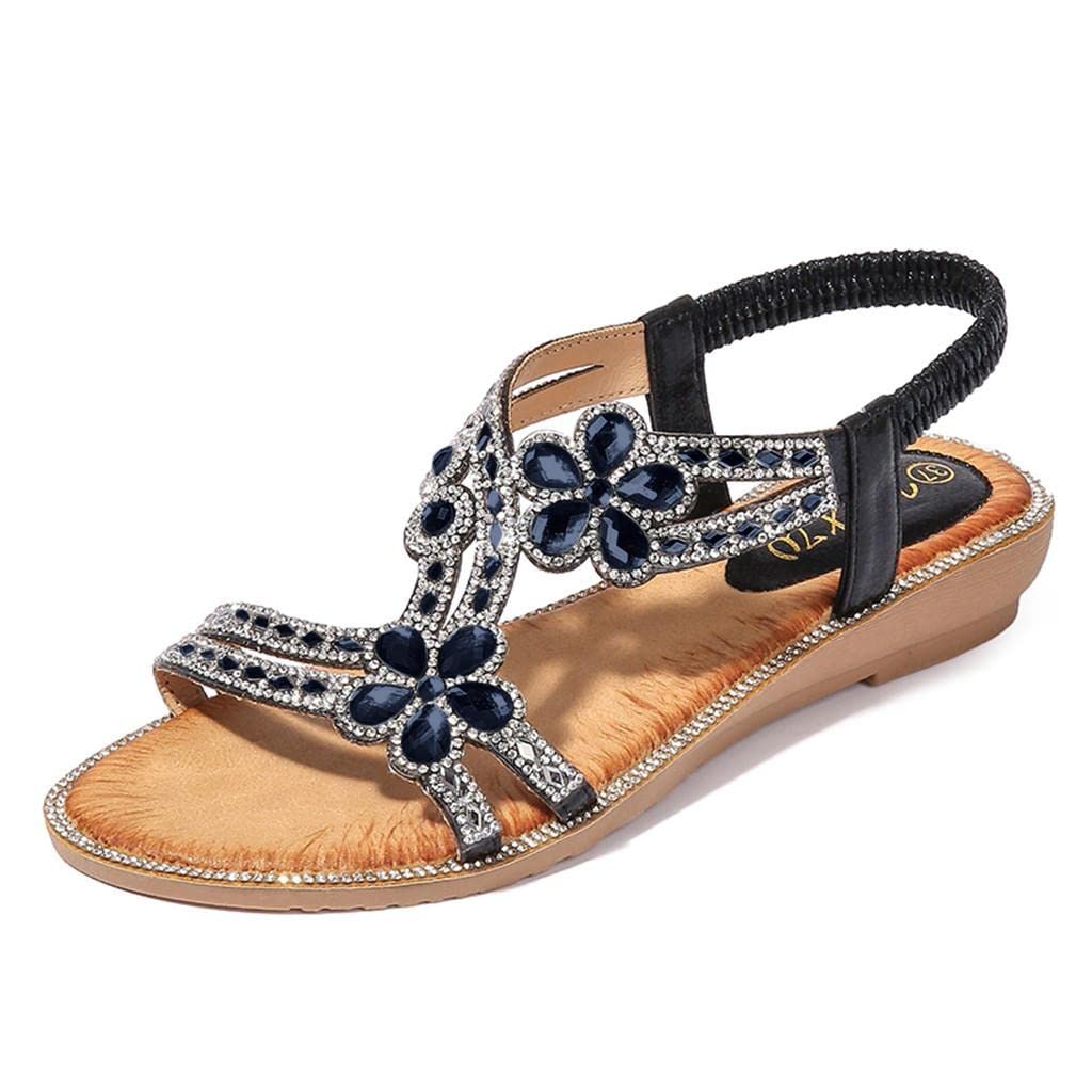 Women's Summer Slide Sandals - Open Toe Flip Flops with Elastic Ankle Strap - Comfortable Slip On Beach Shoes for Hiking, Walking & Dressy Occasions
